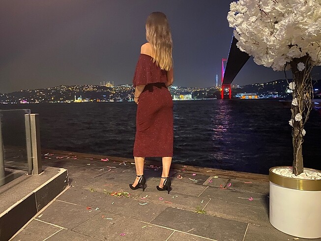 xs Beden bordo Renk Koton simli parlak bordo party elbisesi