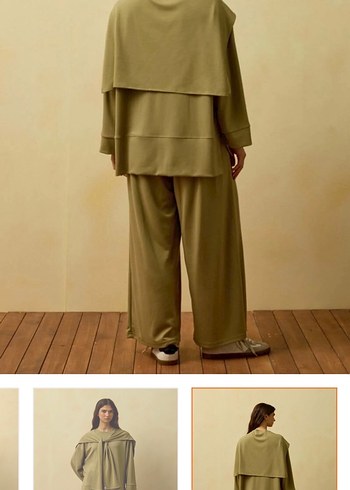 Kadın Haki Midi Kumaş Salaş Pantolon takım - Görsel 2