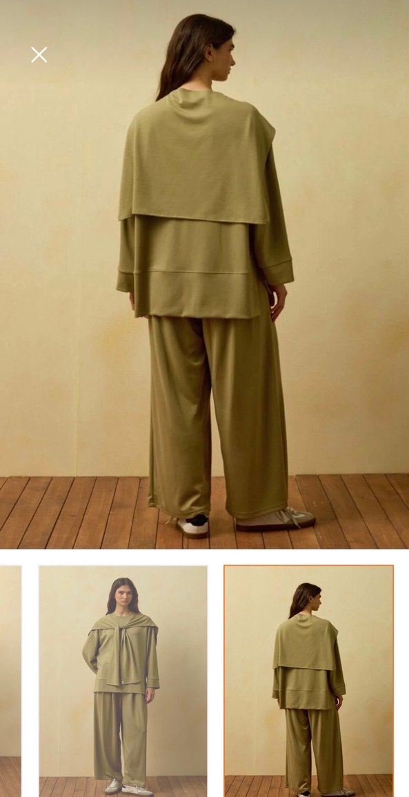 Kadın Haki Midi Kumaş Salaş Pantolon takım - Görsel 2