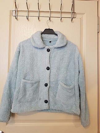 Mint peluş düğmeli ceket