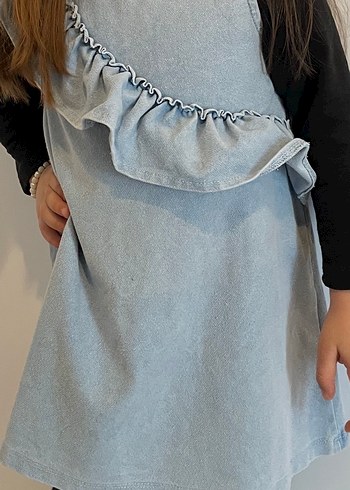Kız Çocuk Gri Denim Fırfırlı Elbise