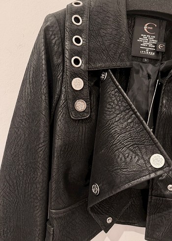Just Cavalli Siyah Mini Deri Kadın Ceket - Görsel 4