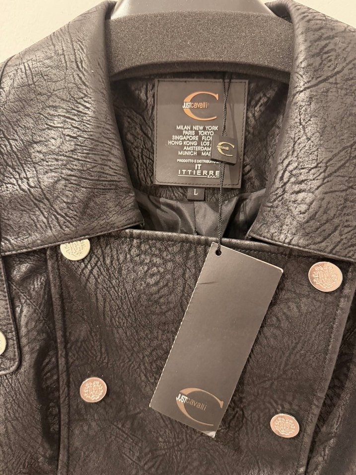 Just Cavalli Siyah Mini Deri Kadın Ceket - Görsel 2