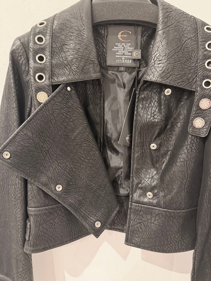 Just Cavalli Siyah Mini Deri Kadın Ceket - Görsel 3