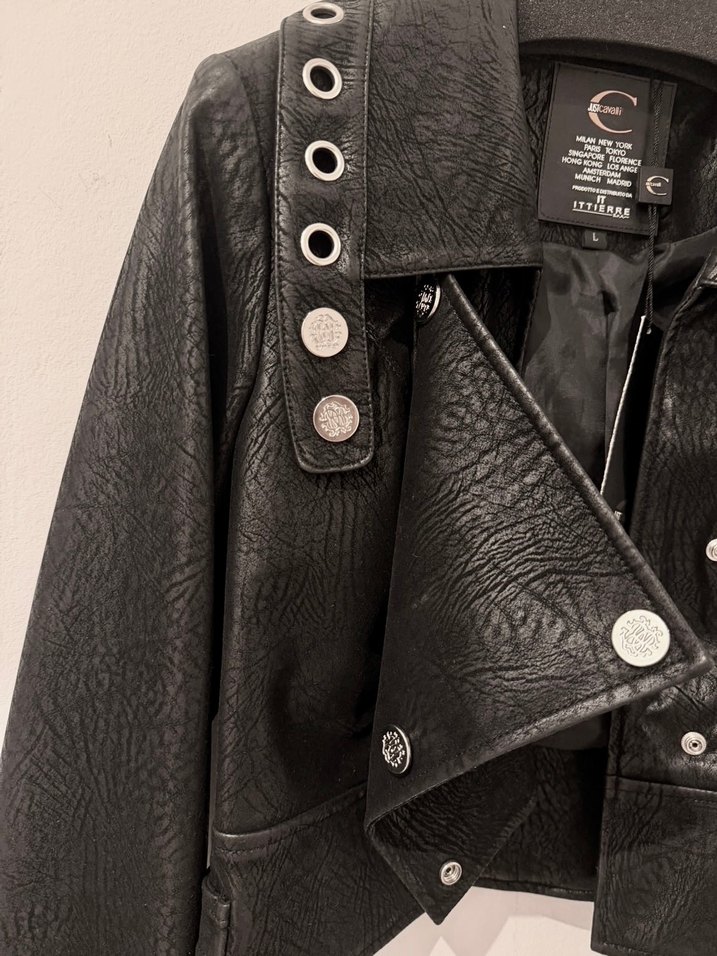 Just Cavalli Siyah Mini Deri Kadın Ceket - Görsel 4