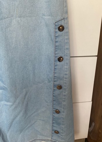 Refka Tesettür Giyim Düğmeli Mavi Midi Denim Etek