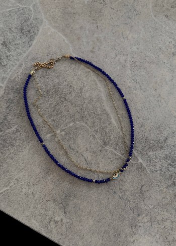 Mavi Boncuklu Kısa Kadın Kolye - Görsel 4