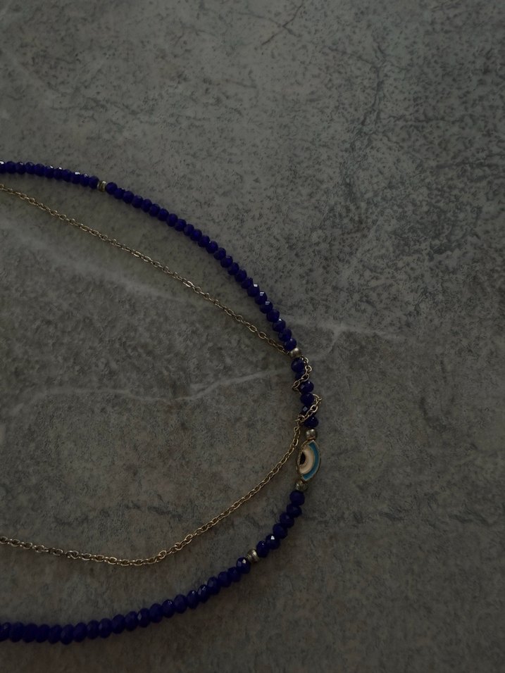 Mavi Boncuklu Kısa Kadın Kolye - Görsel 2