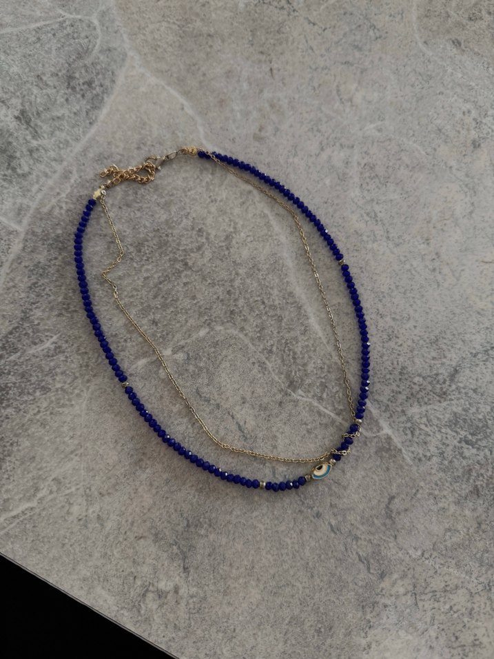 Mavi Boncuklu Kısa Kadın Kolye - Görsel 4