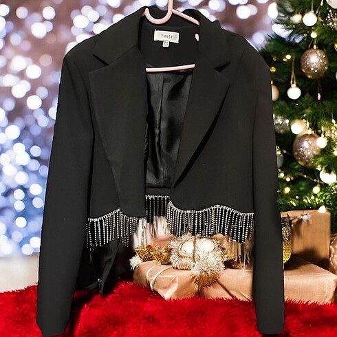Twist crop taşlı ceket