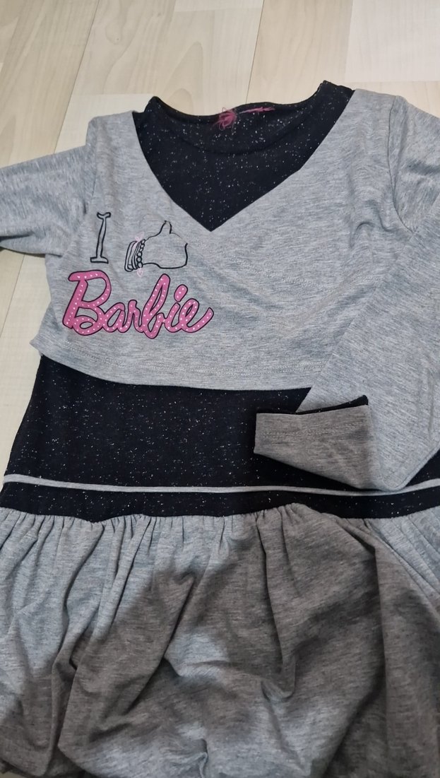 Gri Barbie Baskılı Uzun Kollu Kız - Görsel 2