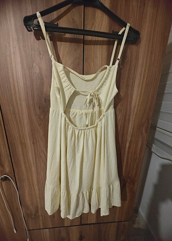 Zara Bej Keten Mini Bohem Elbise