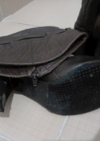 Kahverengi Deri Dizüstü Topuklu Kadın Çizmesi - Görsel 2