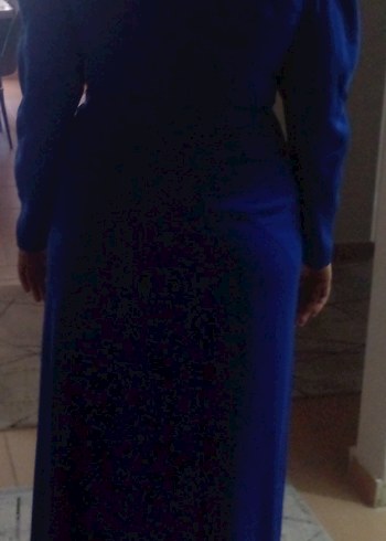 Uzun Kollu Drapeli Mavi Abiye Elbise - Görsel 2