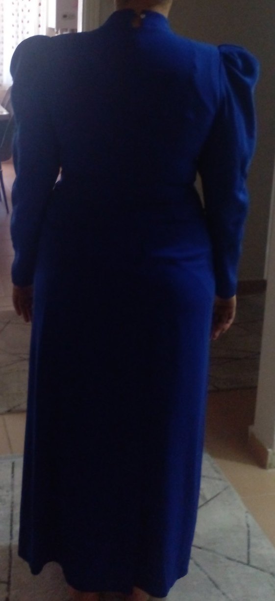 Uzun Kollu Drapeli Mavi Abiye Elbise - Görsel 2