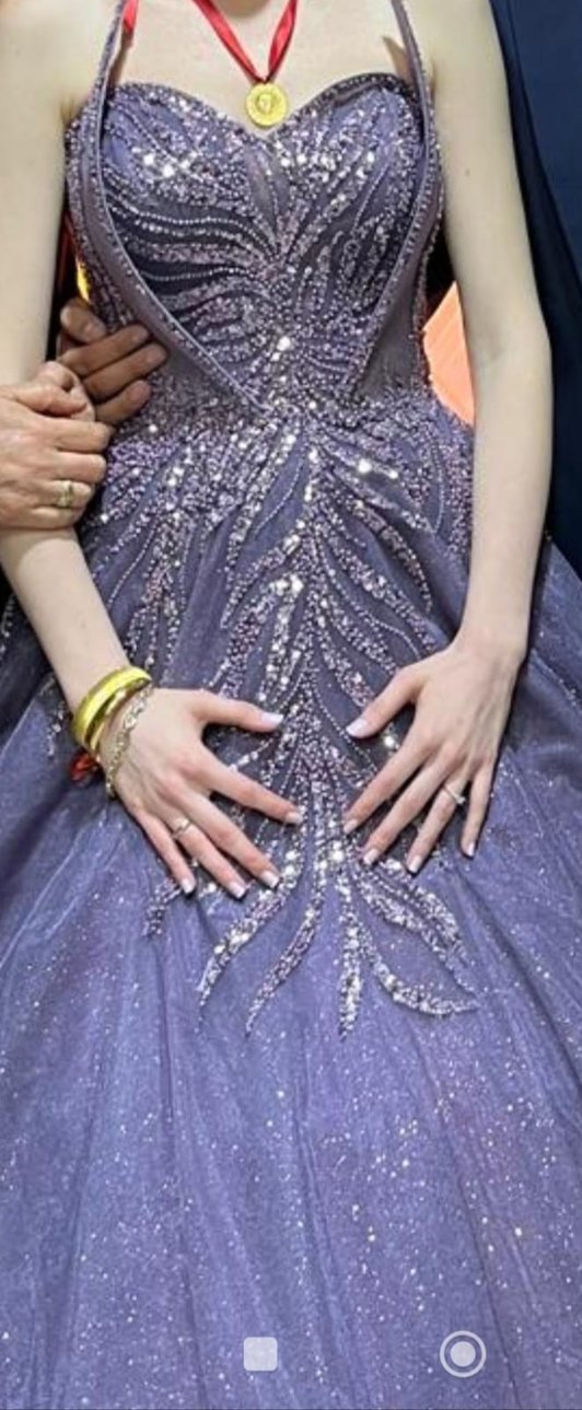 Mor Straplez Uzun nişan Elbisesi ,ayakkabısı çantası ve tacı - Görsel 3