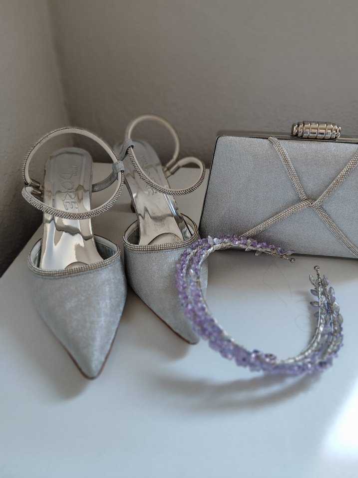 Mor Straplez Uzun nişan Elbisesi ,ayakkabısı çantası ve tacı - Görsel 5