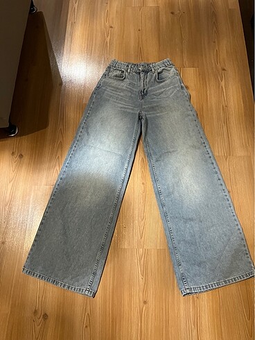 34 beden geniş kesim açık mavi beli lastikli kot pantolon ????