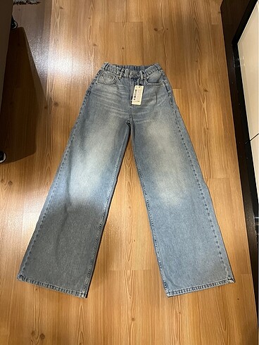 34 beden geniş kesim açık mavi beli lastikli kot pantolon ????