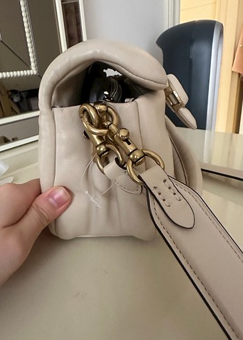 Coach Özel Butik Ürün Krem Puffer Deri Kadın Omuz Çantası - Görsel 8