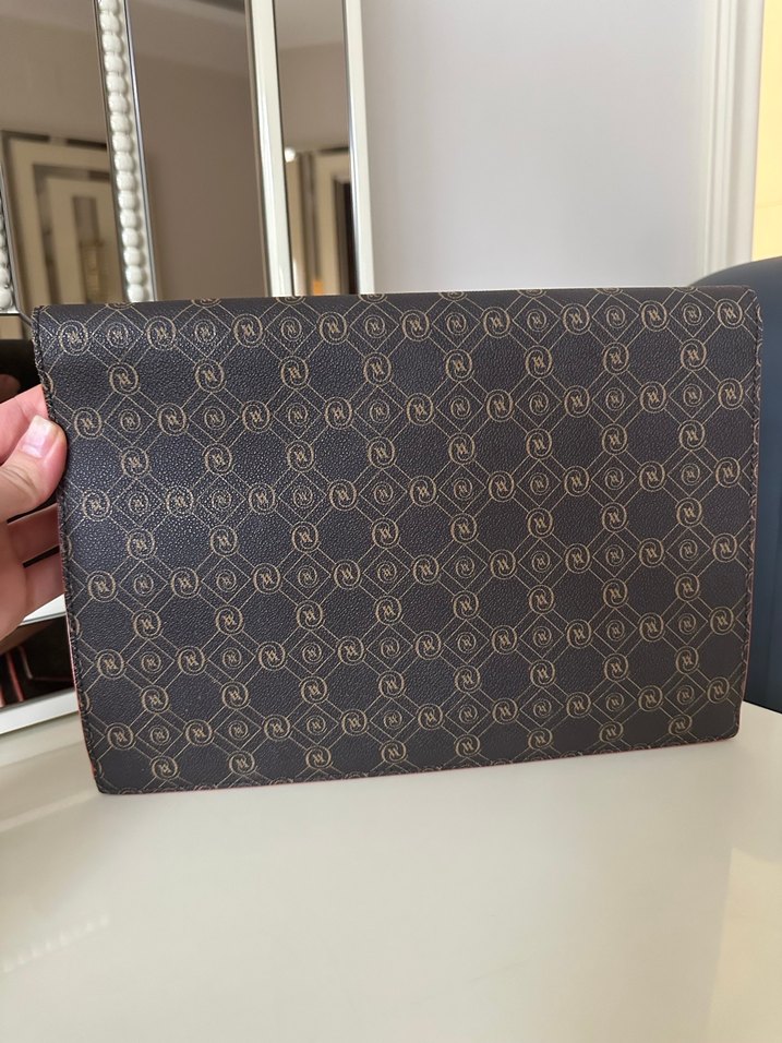 Kahverengi Vakko Monogram Orjinal Deri Portföy Çanta - Görsel 2