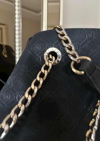 Siyah Zincir Detaylı Deri Vakko Çanta - Görsel 4