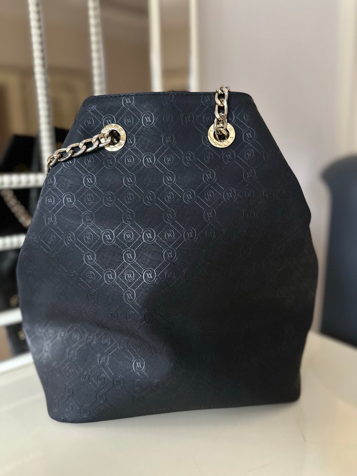 Siyah Zincir Detaylı Deri Vakko Çanta - Görsel 5