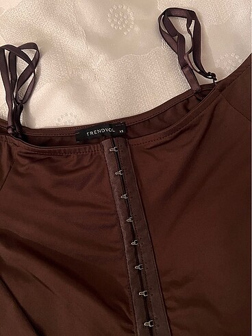 xs Beden kahverengi Renk kahverengi korse görünümlü crop