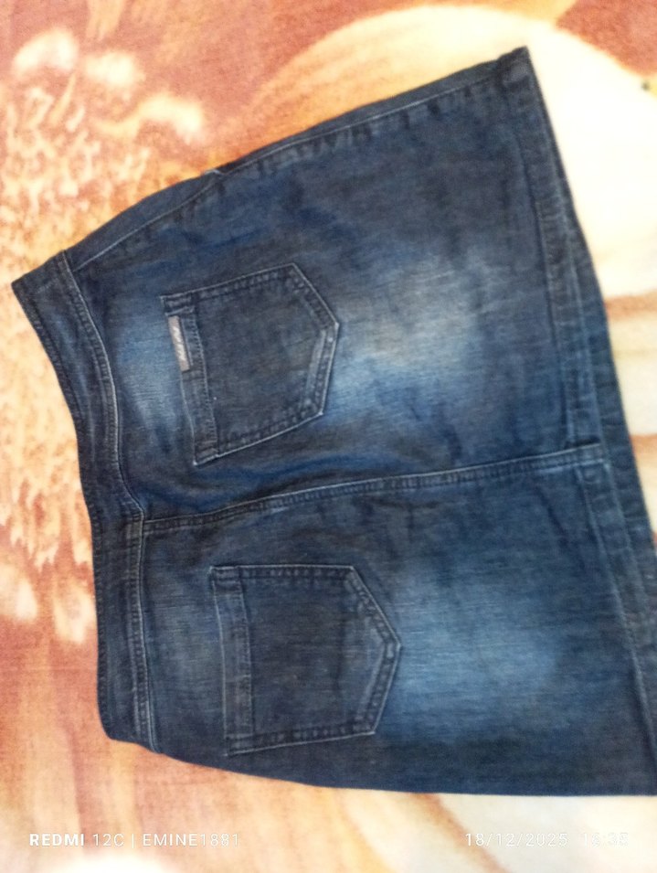 Düğmeli Mavi Denim Midi Etek - Görsel 3