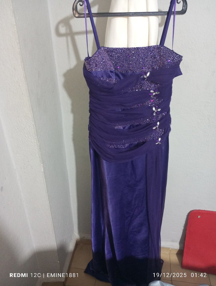 Parlak Mor Abiye elbise - Görsel 3