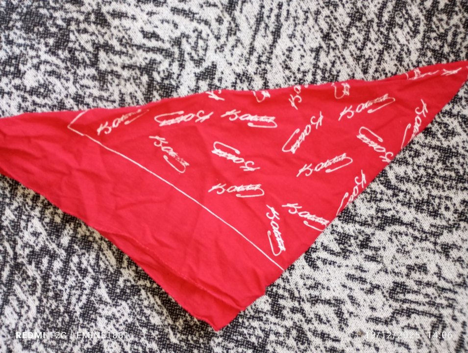 Kadın Kırmızı Vintage ATATÜRK İMZALI bandana - Görsel 3