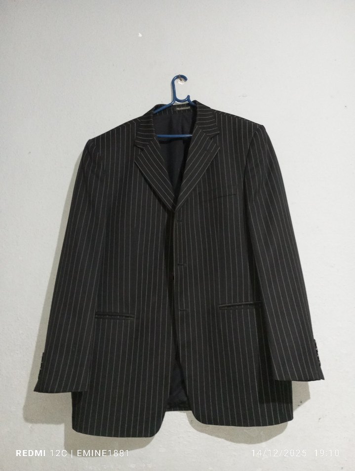 Gri Çizgili Erkek Ofis Takım Elbise - Görsel 2