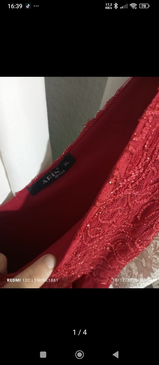 Kırmızı Dantelli Mini Abiye Elbise - Görsel 4