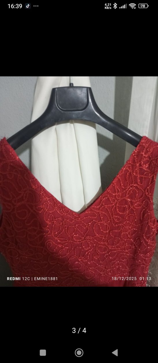 Kırmızı Dantelli Mini Abiye Elbise - Görsel 2