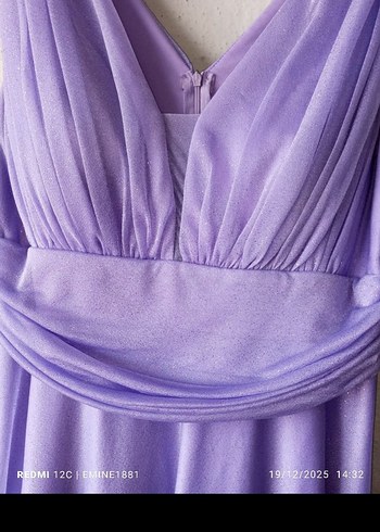 Mor Drapeli Uzun Abiye Elbise - Görsel 4