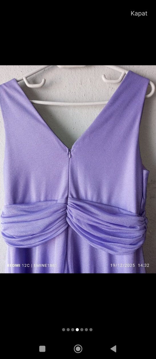 Mor Drapeli Uzun Abiye Elbise - Görsel 3