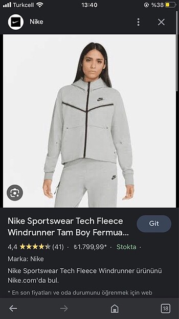 s Beden gri nike tech