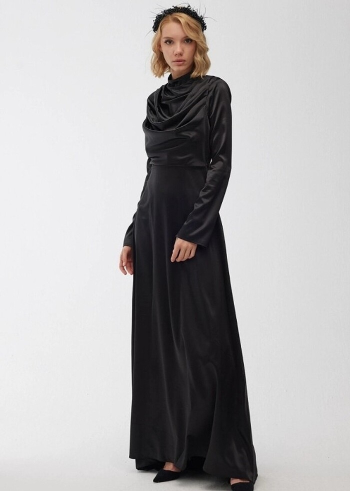 MANUKA VIOLET DEGAJE ABİYE ELBİSE SİYAH - Görsel 3