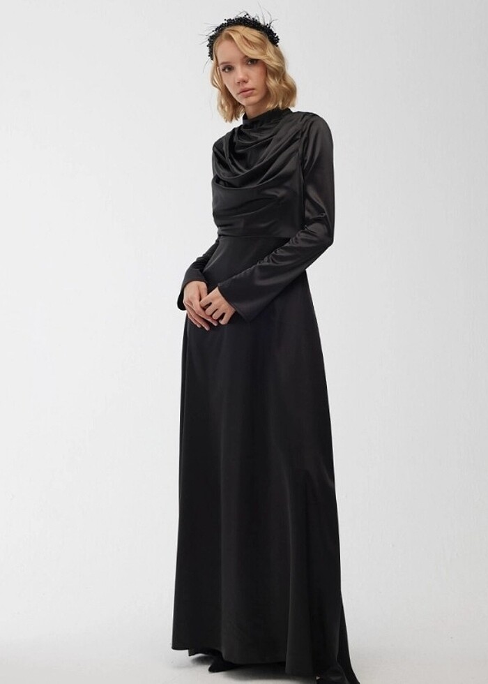 MANUKA VIOLET DEGAJE ABİYE ELBİSE SİYAH - Görsel 5