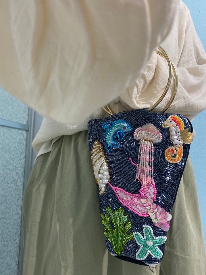 Boncuk İşlemeli Kadın Plaj Çantası - Görsel 2