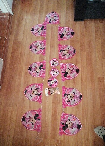  Minnie mouse parti süsü bayrak kürdan set 