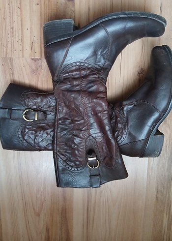 Kahverengi Deri Tokalı Diz Boyu Bot - Görsel 5