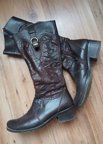 Kahverengi Deri Tokalı Diz Boyu Bot - Görsel 2