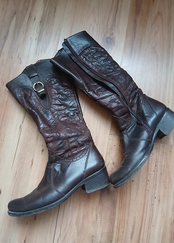 Kahverengi Deri Tokalı Diz Boyu Bot - Görsel 6