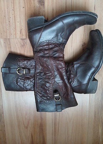 Kahverengi Deri Tokalı Diz Boyu Bot - Görsel 4