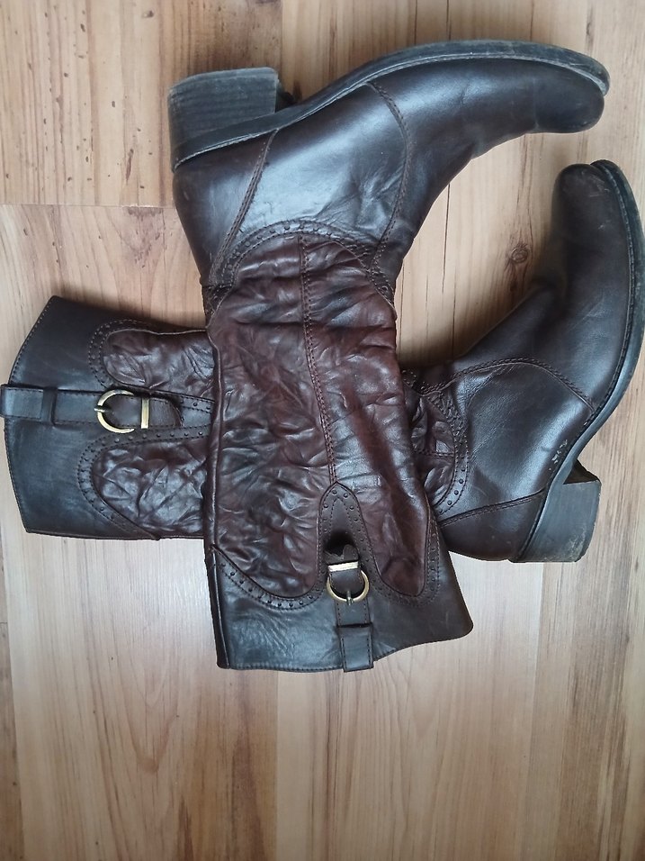 Kahverengi Deri Tokalı Diz Boyu Bot - Görsel 5