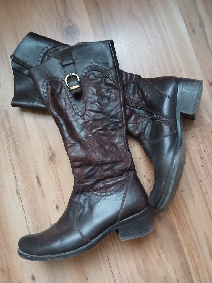 Kahverengi Deri Tokalı Diz Boyu Bot - Görsel 2