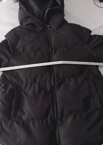 Siyah Midi Kadın Mont Fermuarlı Kapüşonlu - Görsel 8