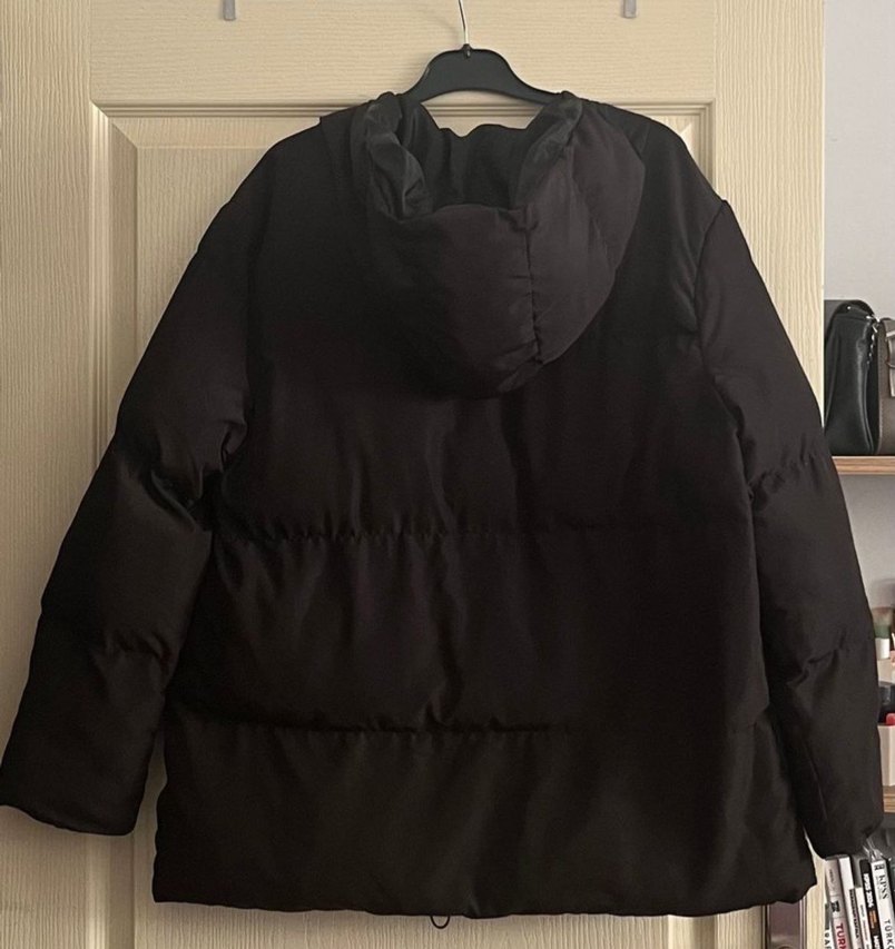 Siyah Midi Kadın Mont Fermuarlı Kapüşonlu - Görsel 3