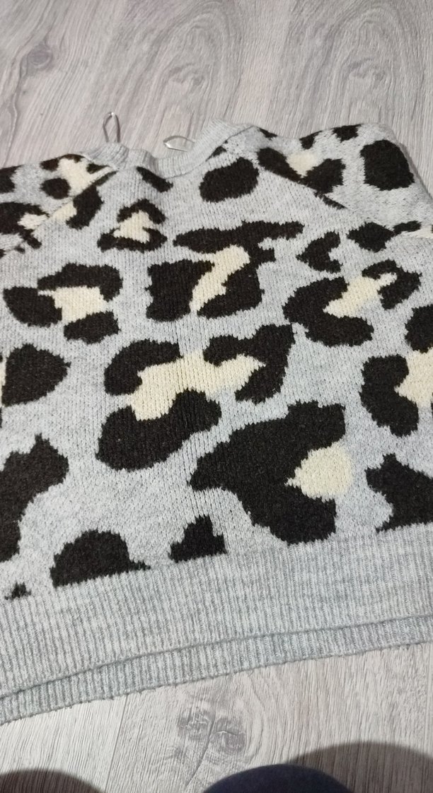 Gri Zebra Desenli Örgü Kadın Kazak - Görsel 5